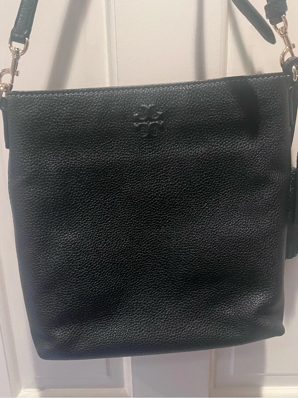 Tory Burch Black Pebbled Leather Crossbody with Tassel
